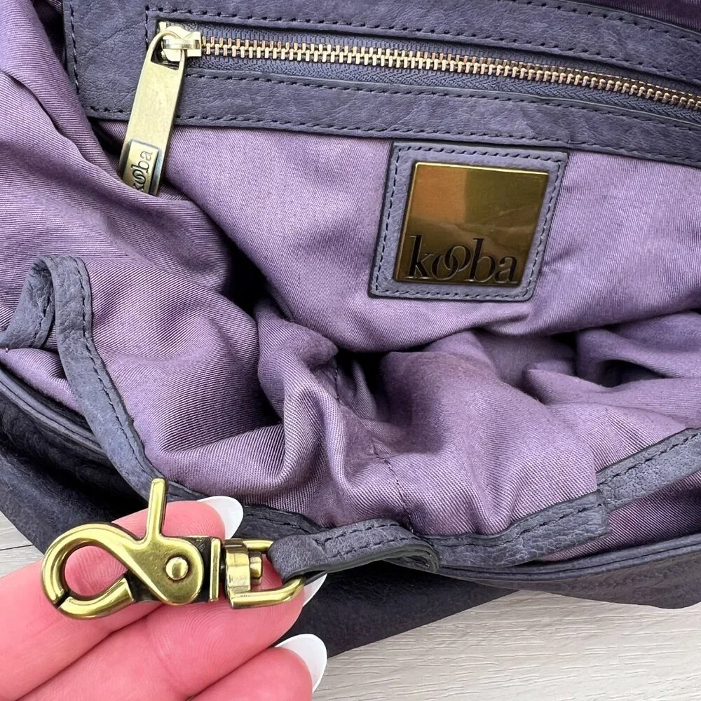 Kooba MEG Genuine Washed Leather Shoulder Bag Hinge Cutout Strap in Lavender